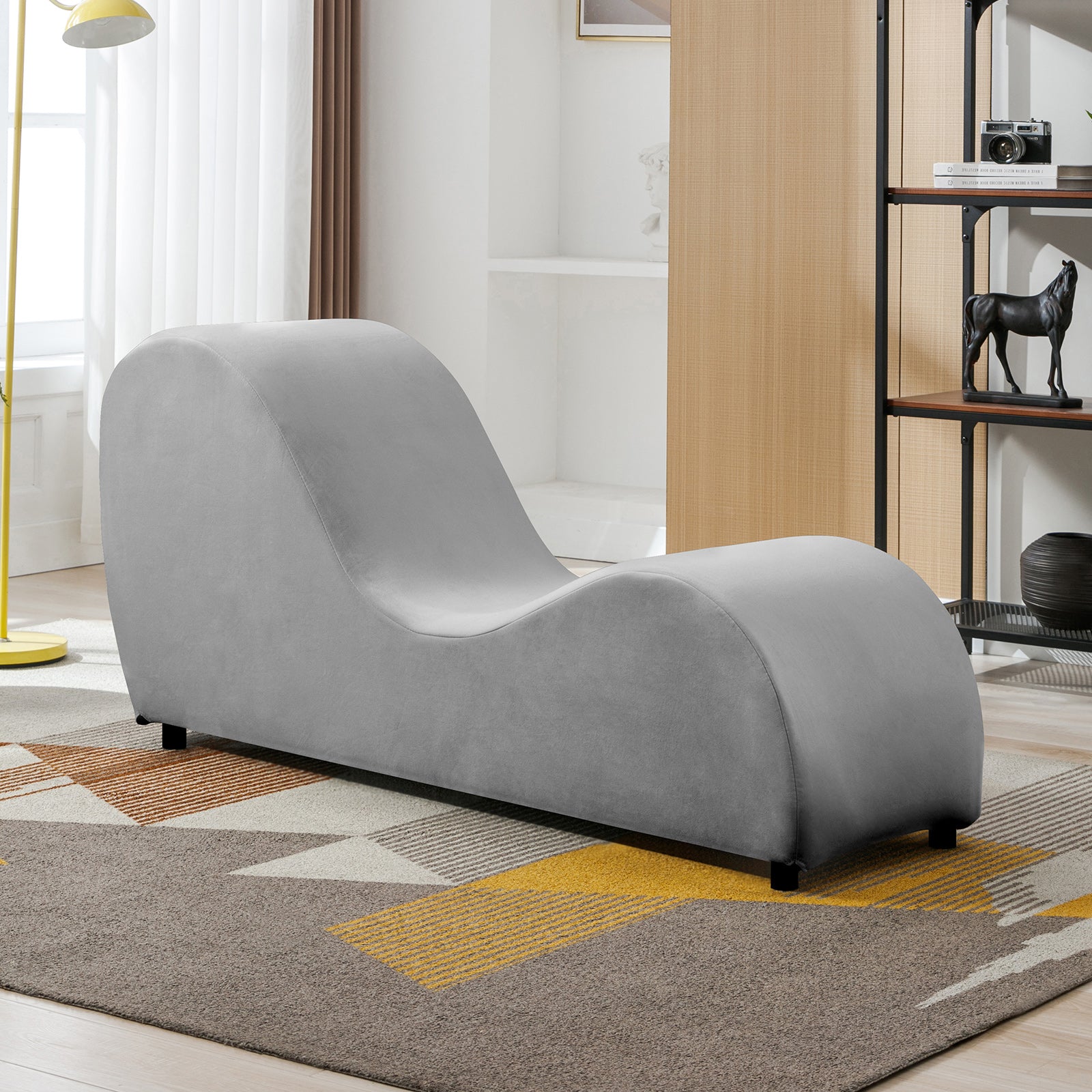 Cecer Curved Chaise Lounge Velvet Yoga Chair