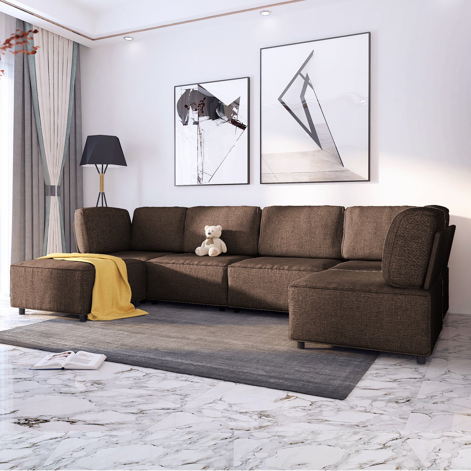 Cecer U/L Shaped Modular Convertible Sectional Sofa with Ottoman