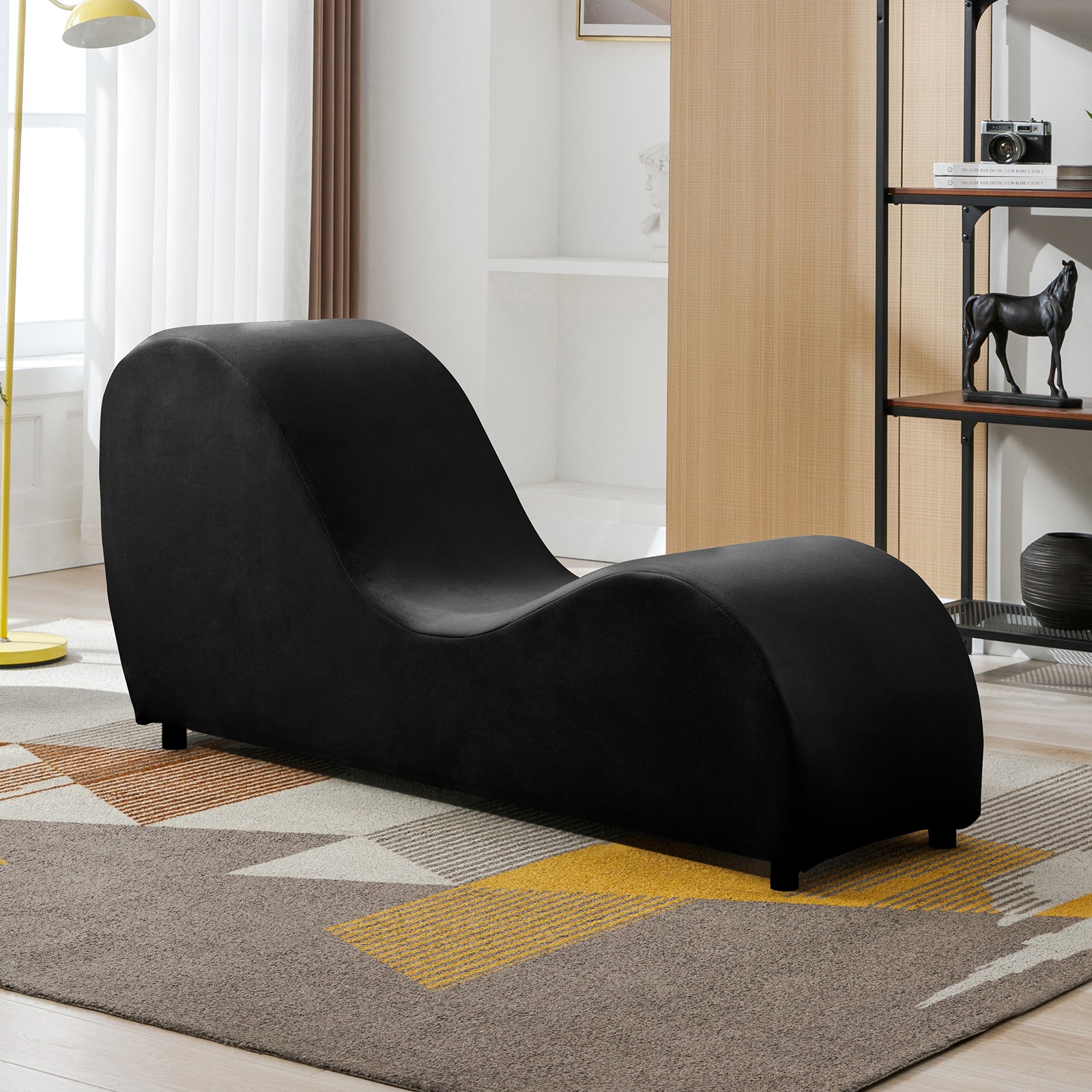 Cecer Curved Chaise Lounge Velvet Yoga Chair