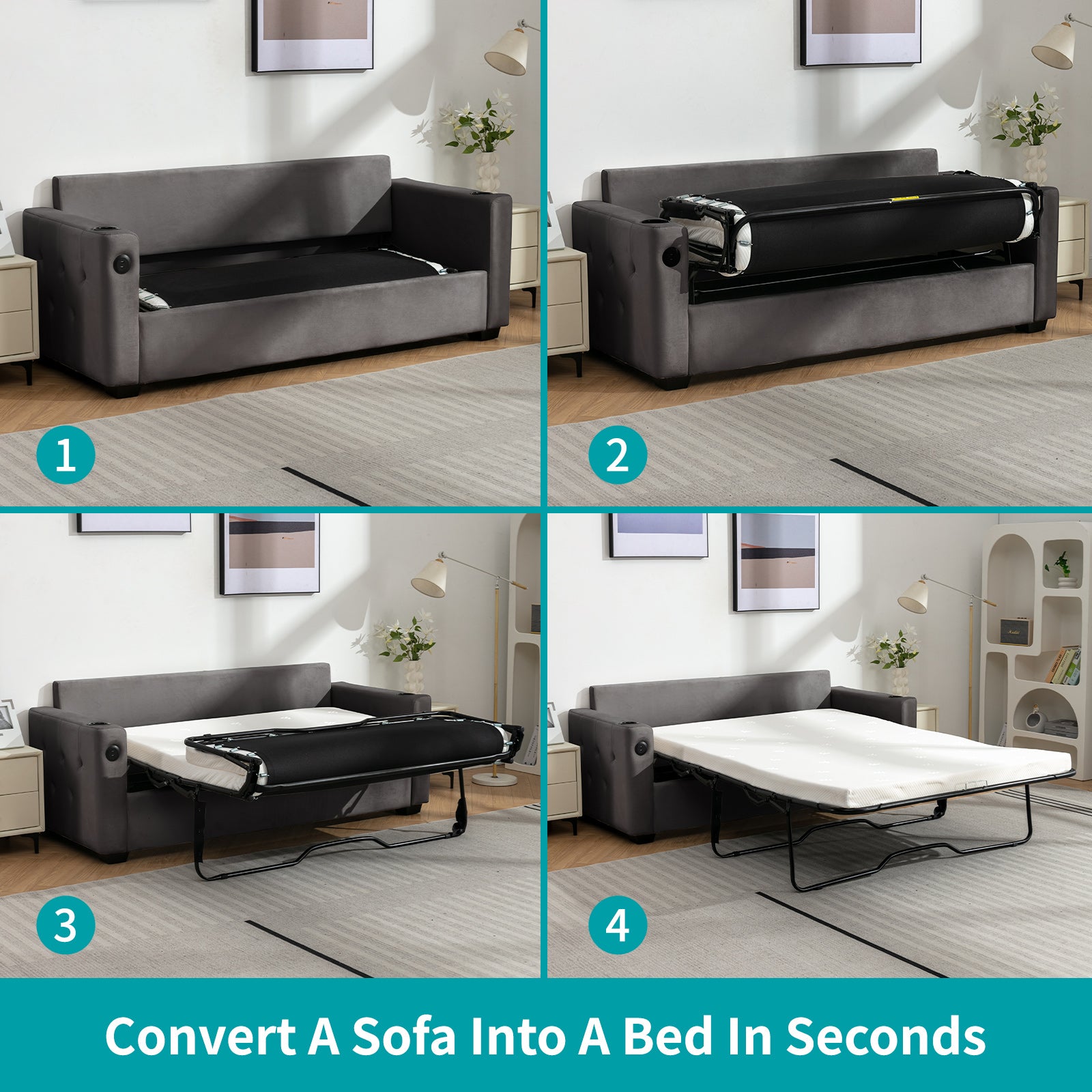 Cecer 2-in-1 Convertible Sleeper Sofa Bed,Pull Out Sofa Bed,Daybed with Memory Foam Mattress, USB Ports & Cup Holder-Perfect for Living Room