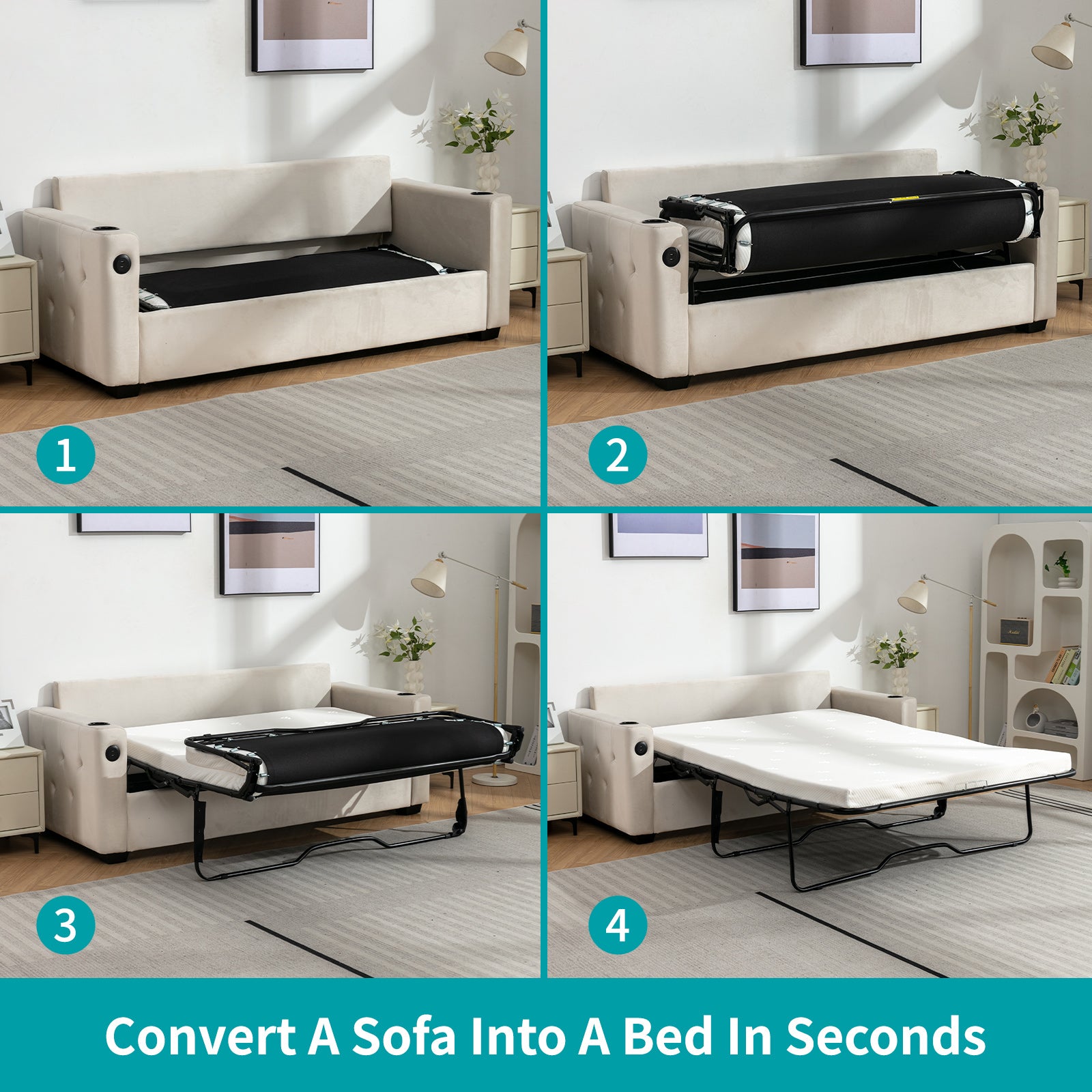 Cecer 2-in-1 Convertible Sleeper Sofa Bed,Pull Out Sofa Bed,Daybed with Memory Foam Mattress, USB Ports & Cup Holder-Perfect for Living Room