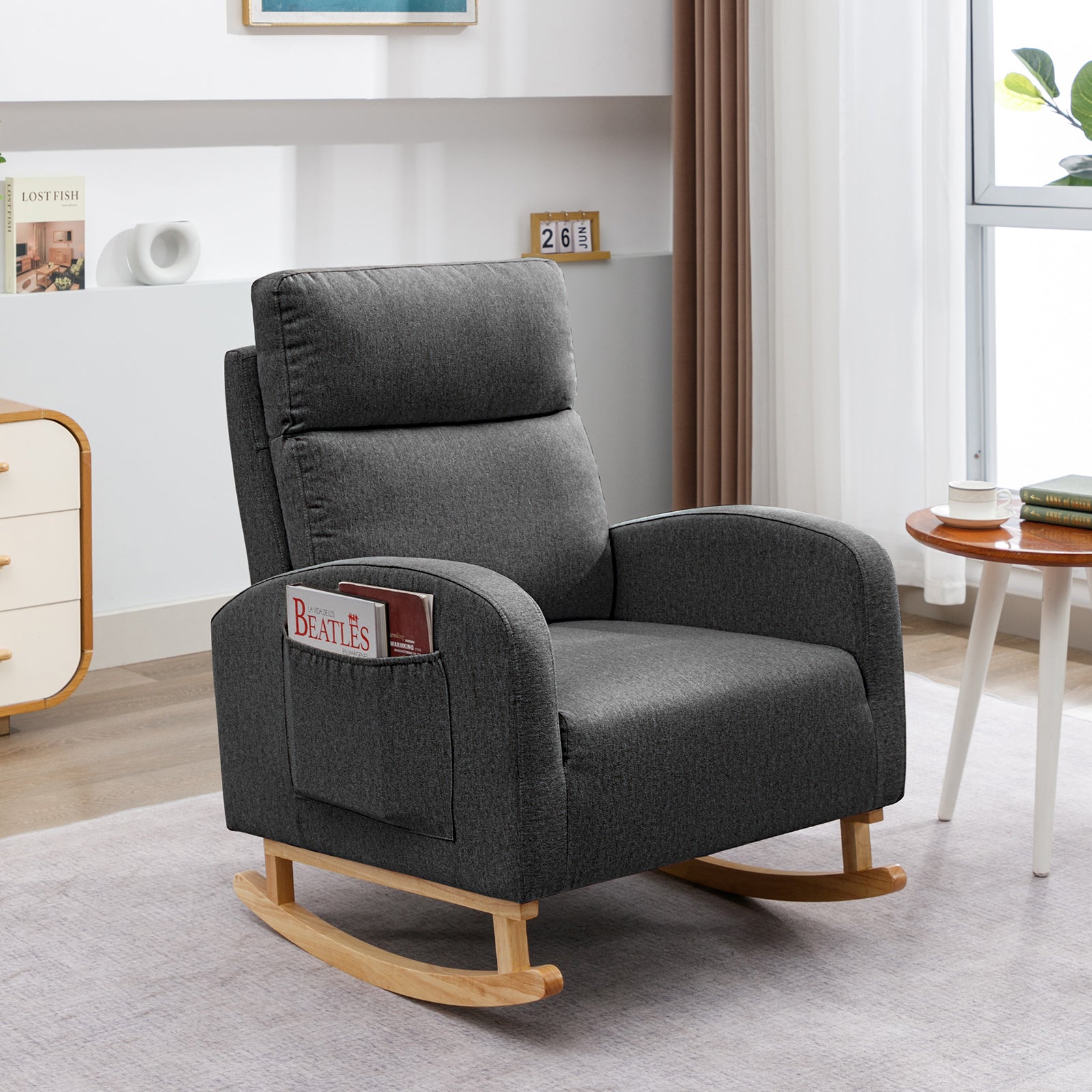 Cecer Linen Upholstered Nursery Rocking Chair