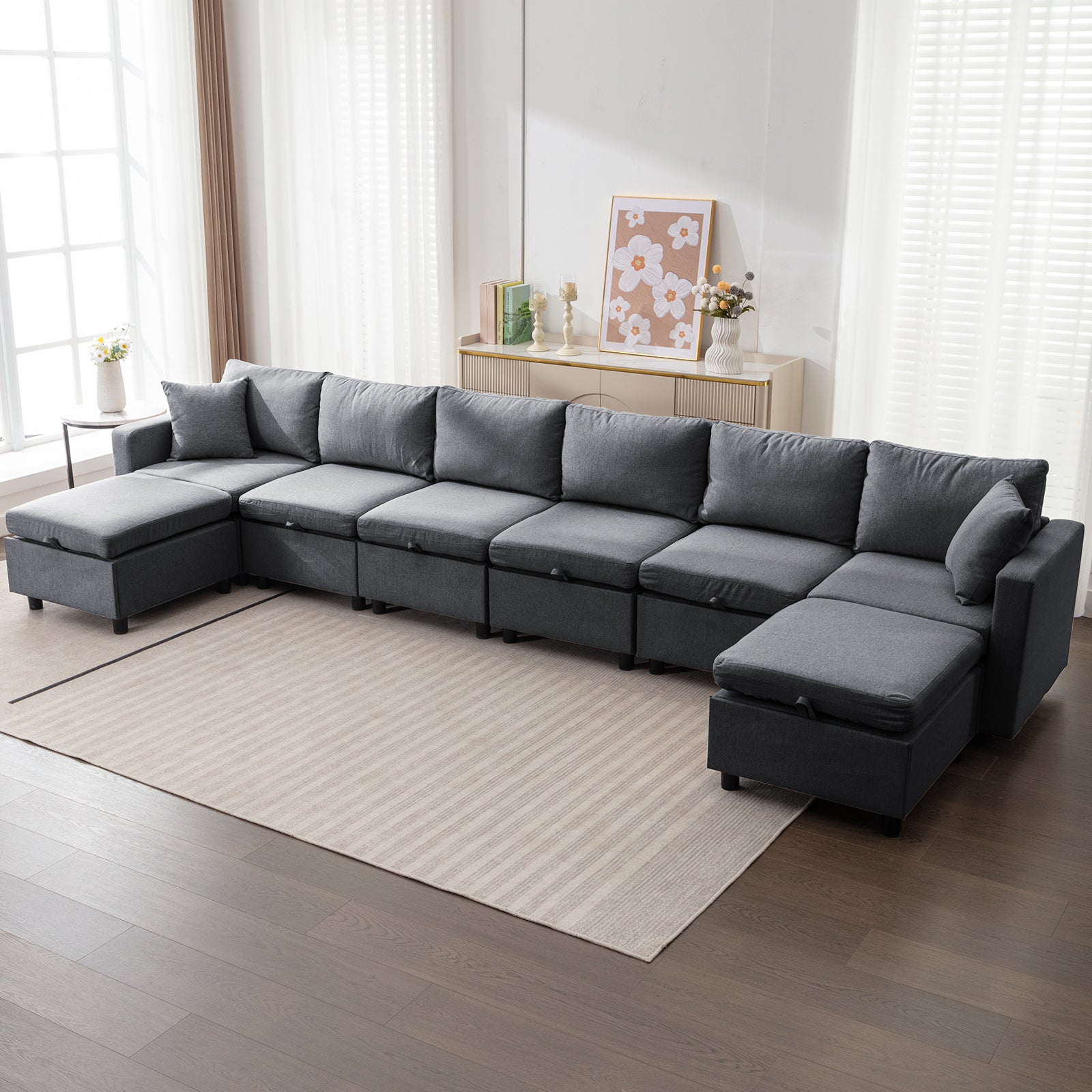 Cecer Sectional Sofa Couch for Living Room, Modern Seat Couches/ Storage Space/Memory Foam Cushions/Linen Fabric/Soft Sponge Seaters/Easy Assembly