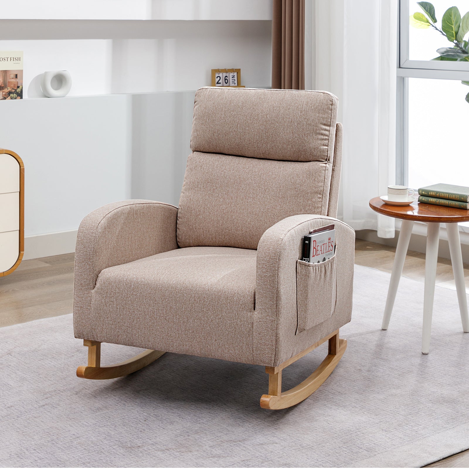 Cecer Linen Upholstered Nursery Rocking Chair