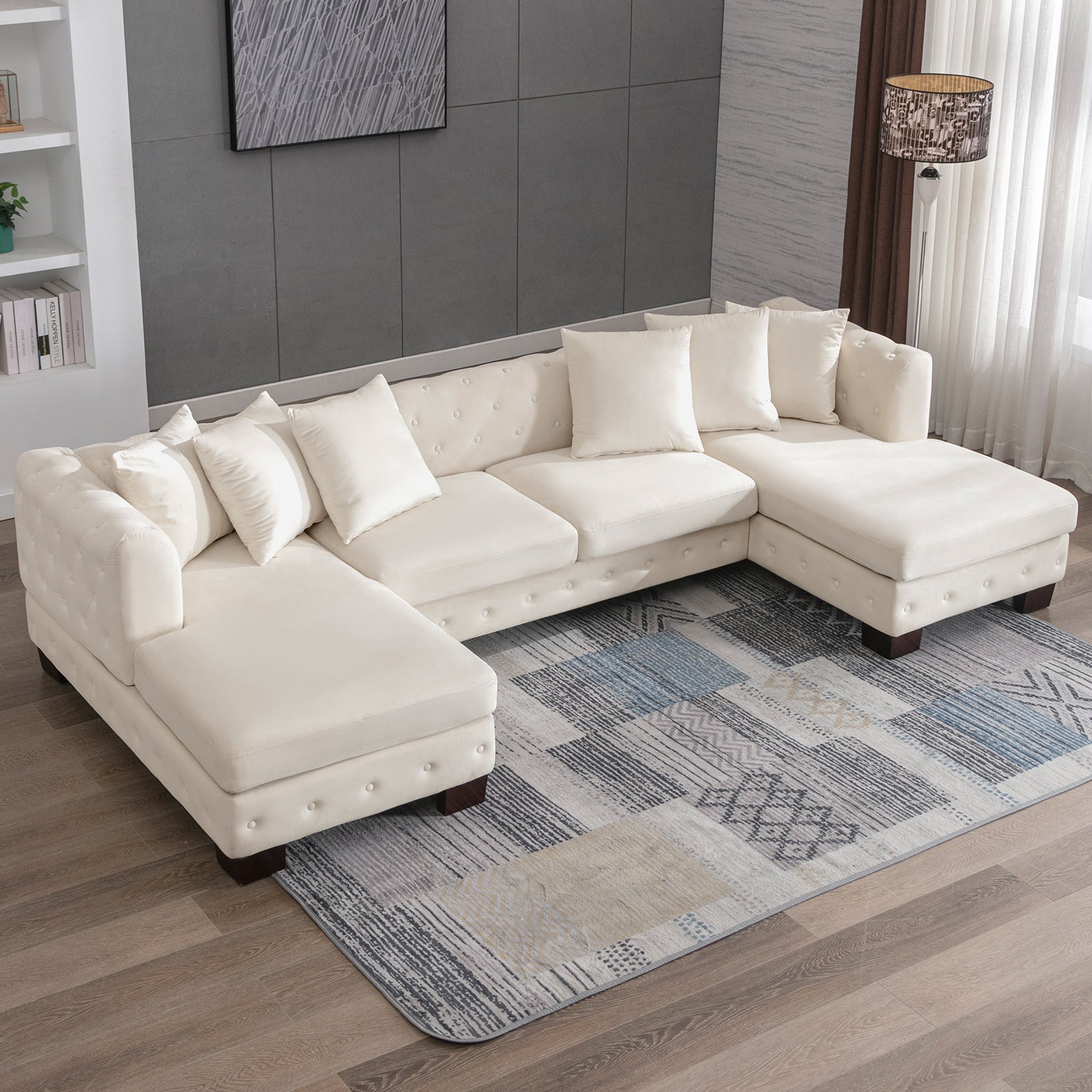 Cecer  U Shaped Upholstered Sectional Sofa with 6 Pillows