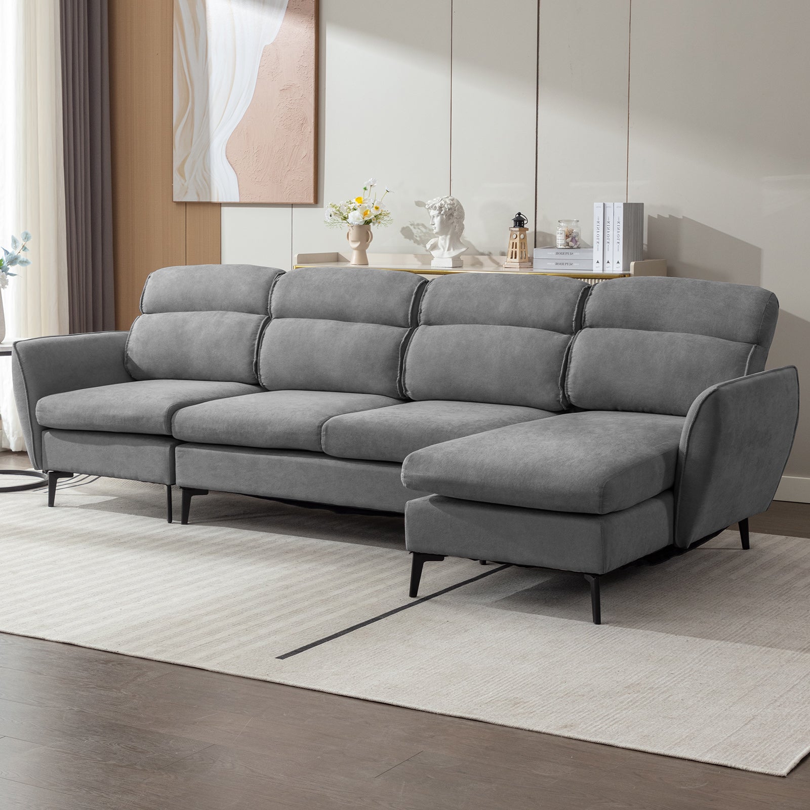 Cecer Living Room Sofa Set, Linen Sofa Sectional Couches for Living Room with Spacious Seat and Sturdy Wooden Frame