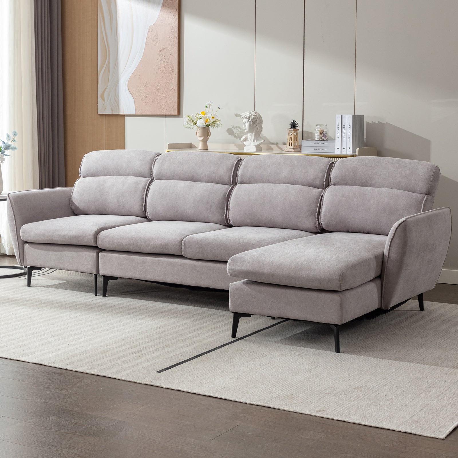 Cecer Living Room Sofa Set, Linen Sofa Sectional Couches for Living Room with Spacious Seat and Sturdy Wooden Frame