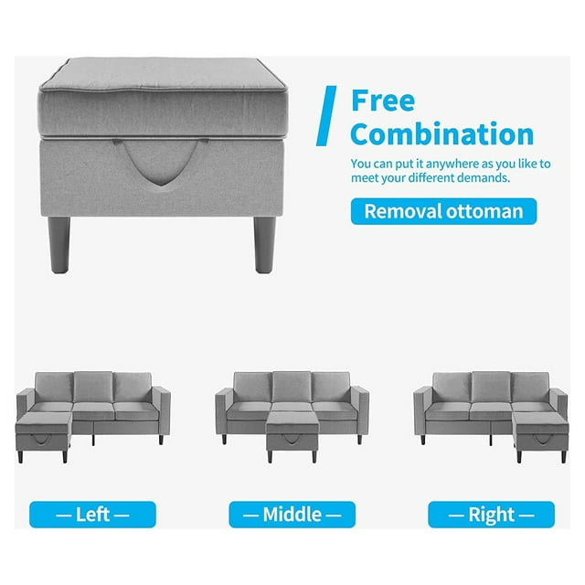 Cecer Convertible Sectional Sofa Couch with Storage Ottoman, 3 Pcs Couch Set with Storage Pockets, Sectional Couches for Living Room