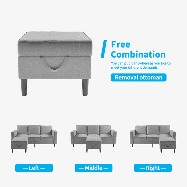 Cecer Convertible Sectional Sofa Couch with Storage Ottoman, Sectional Couches for Living Room, 3 Pcs Couch Set for Living Room with Storage Pockets, 3-Seater +Ottoman +1-Loveseat +1-Seater