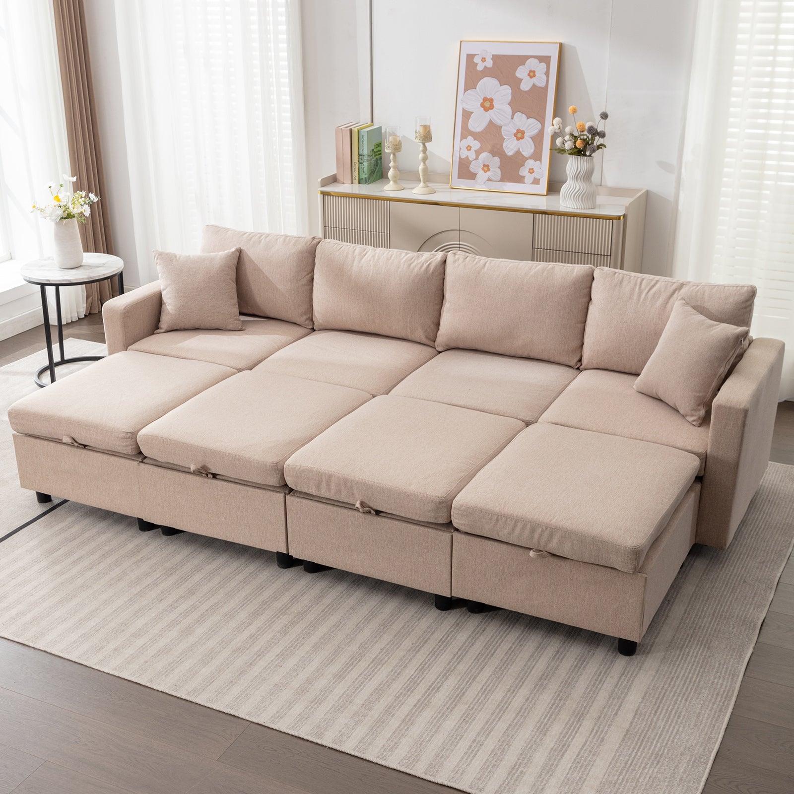 Cecer Sectional Sofa Couch for Living Room, Modern Seat Couches/ Storage Space/Memory Foam Cushions/Linen Fabric/Soft Sponge Seaters/Easy Assembly
