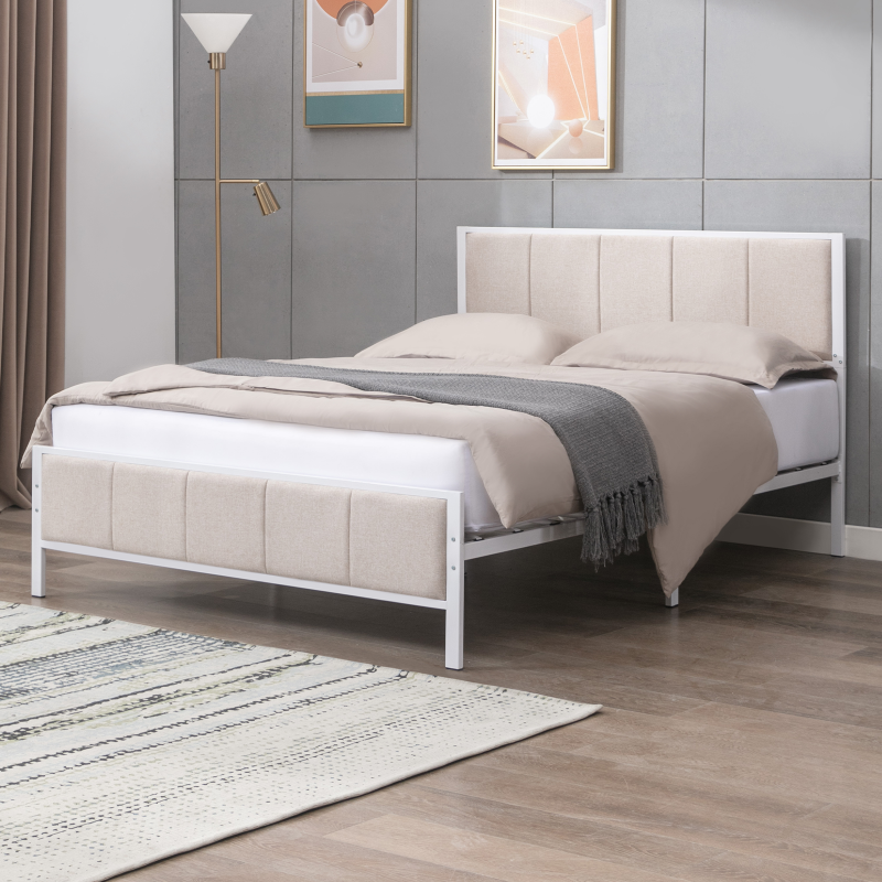 Cecer Linen Upholstered Metal Platform Bed with Headboard