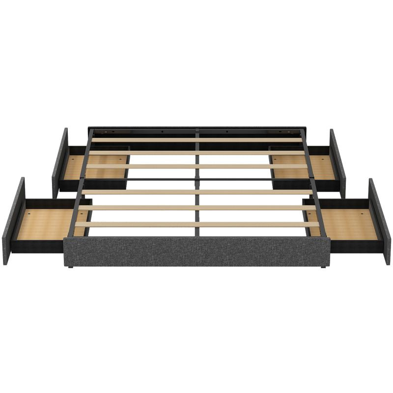 Cecer Linen Upholstered Platform Bed with 4 Storage Drawers