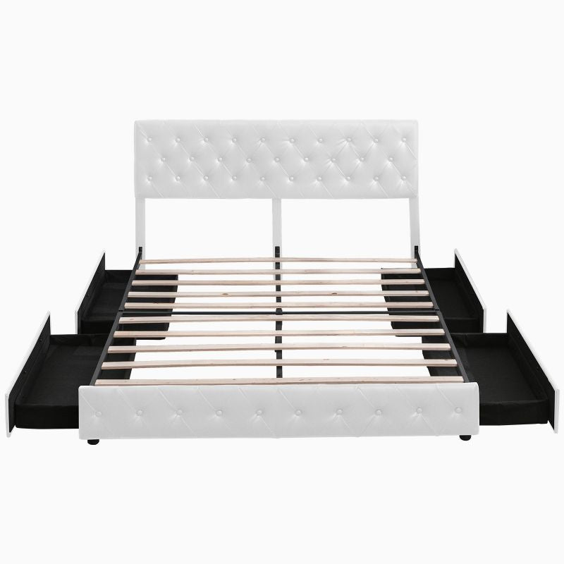 Cecer Upholstered Bed Frame with 4 Storage Drawers