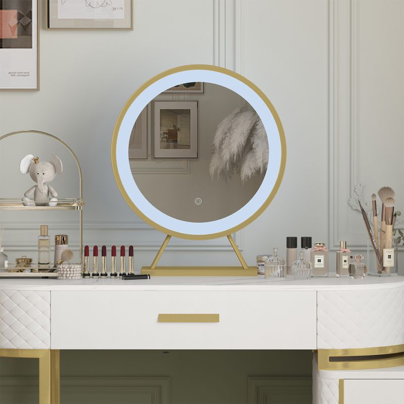 Cecer Vanity Desk with LED Mirror And Drawers
