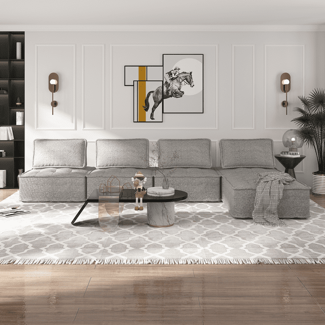 Cecer 2-Seater Modular Sectional Sofa, Variable Sofa Couch Set with Oversized Soft Seat, Free Combination Armless Sectional Sofa Couch for Living Room, Bedroom