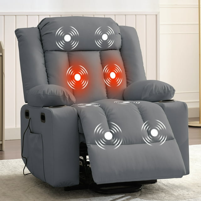 CECER Large Ergonomic Power Lift Recliner Chair with Heat and Massage Faux Leather Electric Recliners Chair For Living Room with 2 Cup Holders and Remote Control
