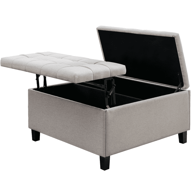 CECER Large Square Storage Ottoman with Lift Top Tufted Upholstered Ottoman Coffee Table for Living Room