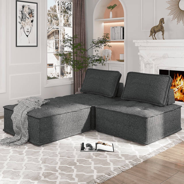 Cecer 2-Seater Modular Sectional Sofa, Variable Sofa Couch Set with Oversized Soft Seat, Free Combination Armless Sectional Sofa Couch for Living Room, Bedroom
