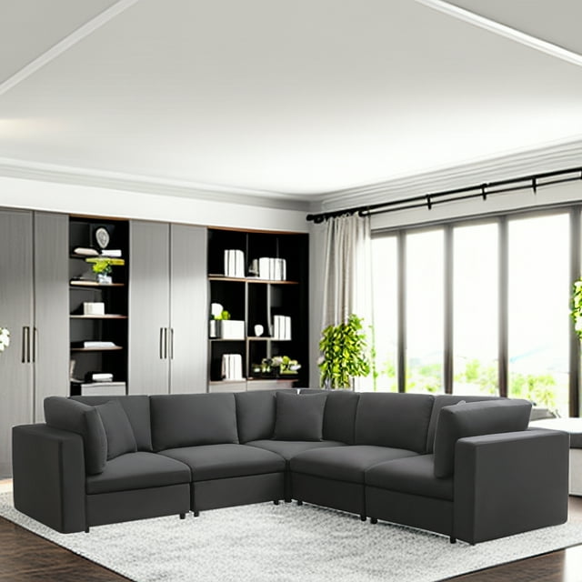 Cecer Modern Velvet L-Shaped Sectional Sofa Couch, Oversized 3-Seat Sofa with Reversible Chaise for Living Room,Office