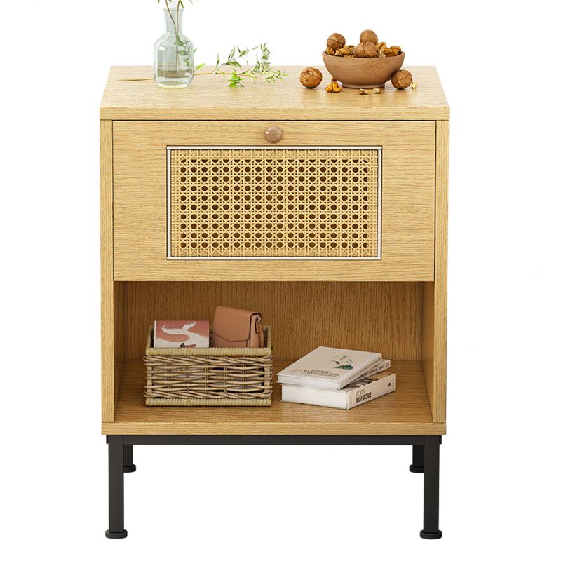 Cecer Natural Rattan Nightstand with Storage