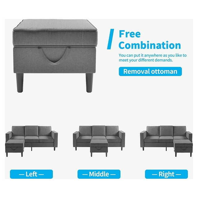 Cecer Convertible Sectional Sofa Couch with Storage Ottoman, 3 Pcs Couch Set with Storage Pockets, Sectional Couches for Living Room