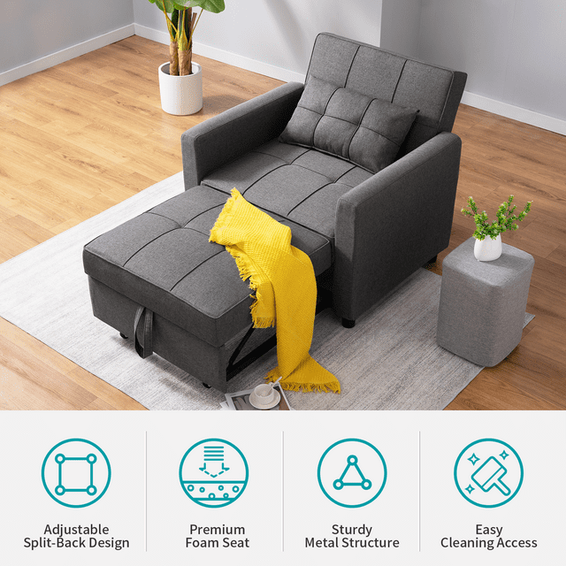 CECER Convertible Sleeper Chair, 3-in-1 Sofa Chair Bed with Adjustable Backrest for Living Room