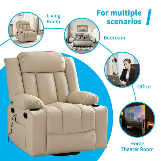 CECER Large Ergonomic Power Lift Recliner Chair with Heat and Massage Faux Leather Electric Recliners Chair For Living Room with 2 Cup Holders and Remote Control