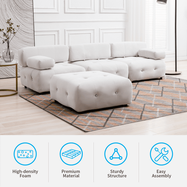Cecer 99"W L Shaped Velvet Sectional Sofa with Reversible Chaise,Free Combination Ottoman, 4 Seater Modular Sectional Sofa with Rivet Trim, Convertible Sofa Couches for Living Room