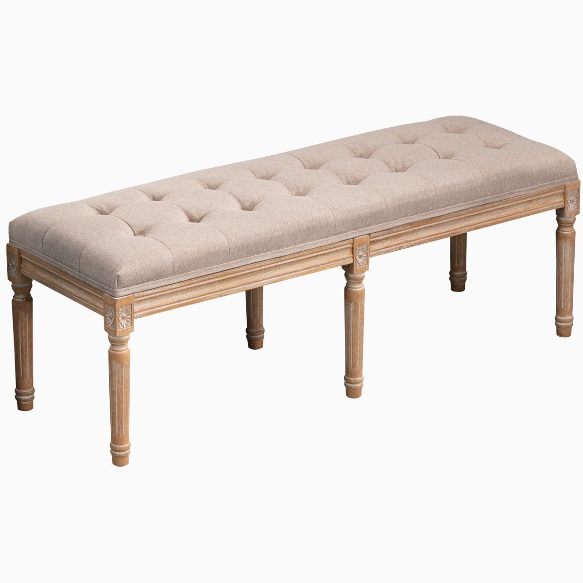 Benches | Vintage Upholstered End of Bed Bench Tufted Linen Entryway Bench with Padded Seat Cushion - Mjkoneottoman
