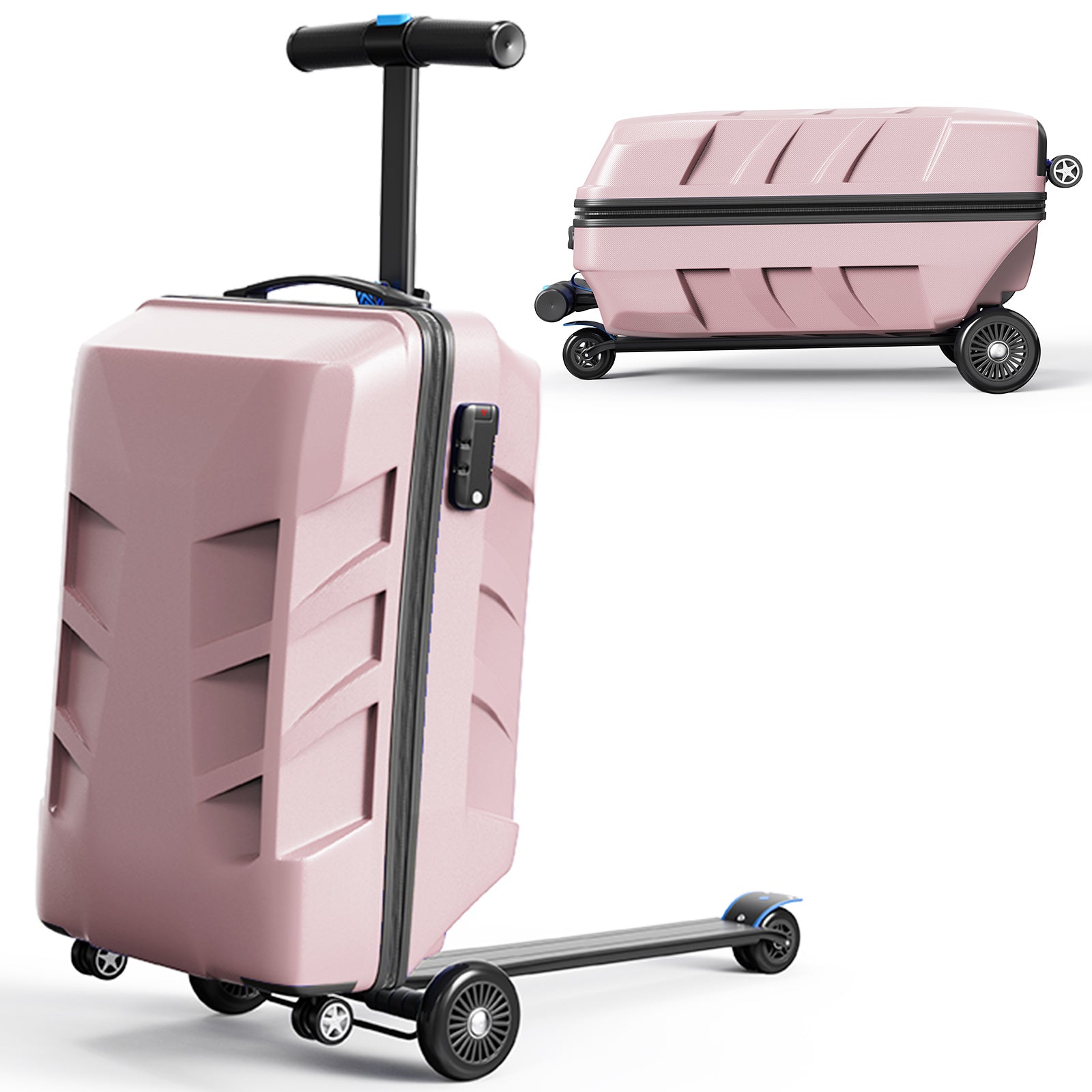 TABU Scooter Luggage for Kids & Adults, Carry on Luggage with Wheels for Kids Ages 6-15,Blue