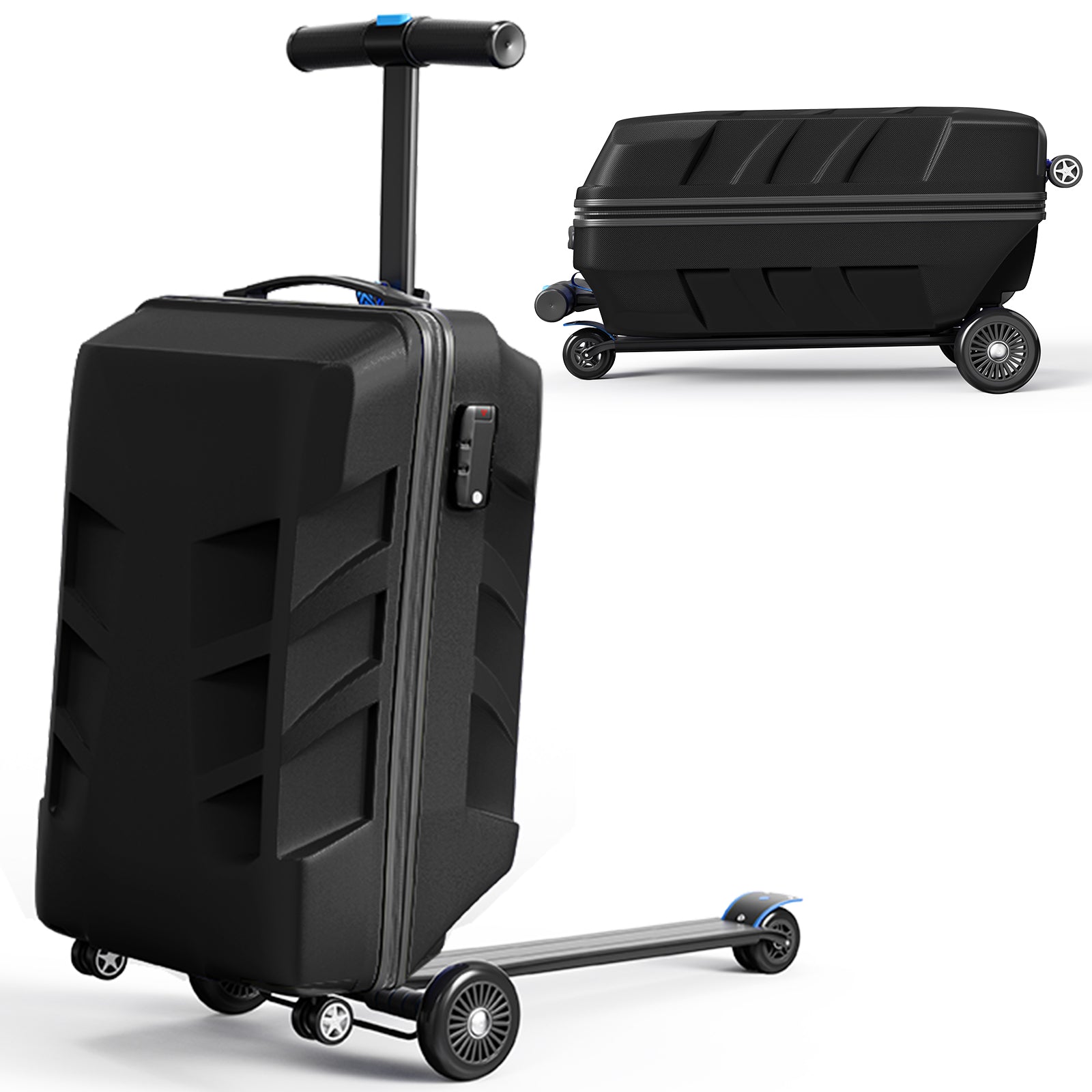 TABU Scooter Luggage for Kids & Adults, Carry on Luggage with Wheels for Kids Ages 6-15,Blue