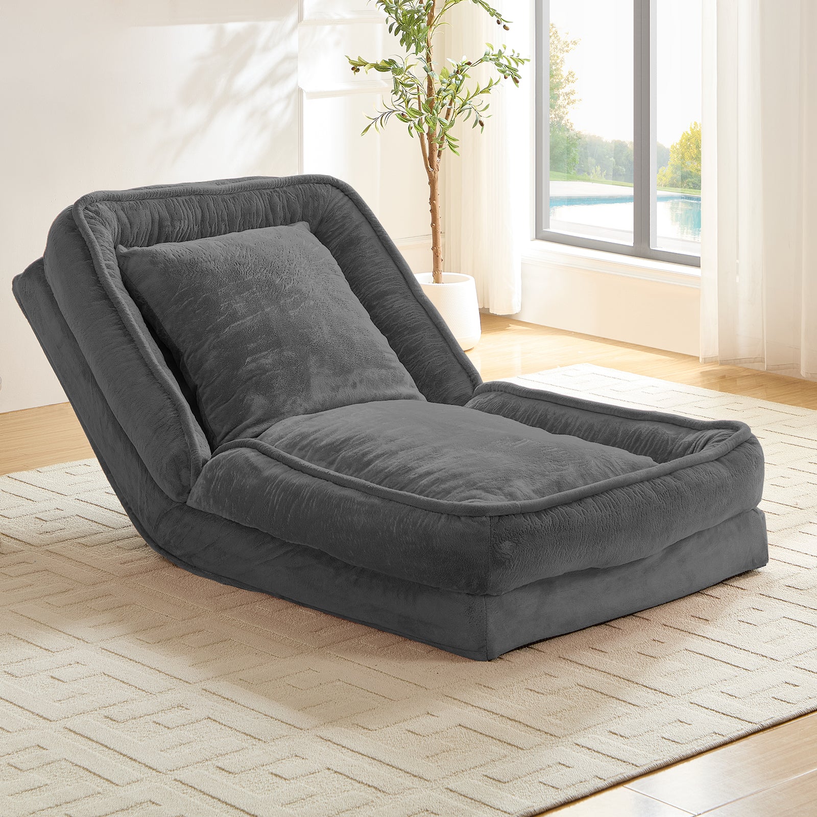 BALUS 71" Bean Bag Floor Sofa with 2 Soft Pillows, Human Dog Bed for Adult , Convertible Couch Bed , Artifical Fur,