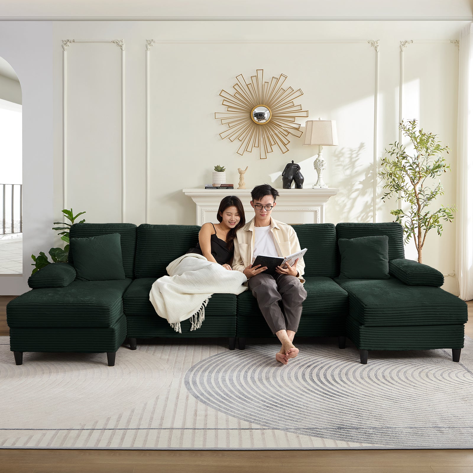 Mjkone U-Shaped Sectional Sofa, 4 Seater Sectional Couch with Chaise, Modular Sleeper Sectionals for Living Room-