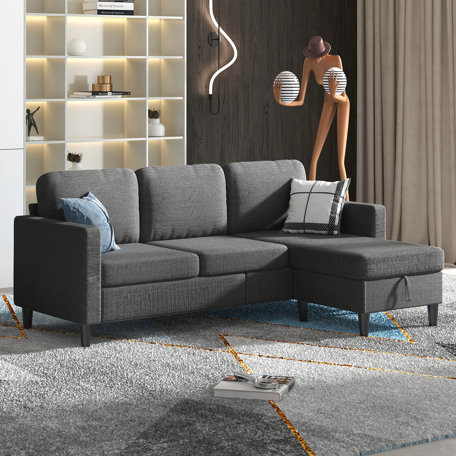 Puremind Sectional Sofa with Movable Storage Ottoman, Small L-Shaped Sectional Couch for Living Room/Apartment/Small Space