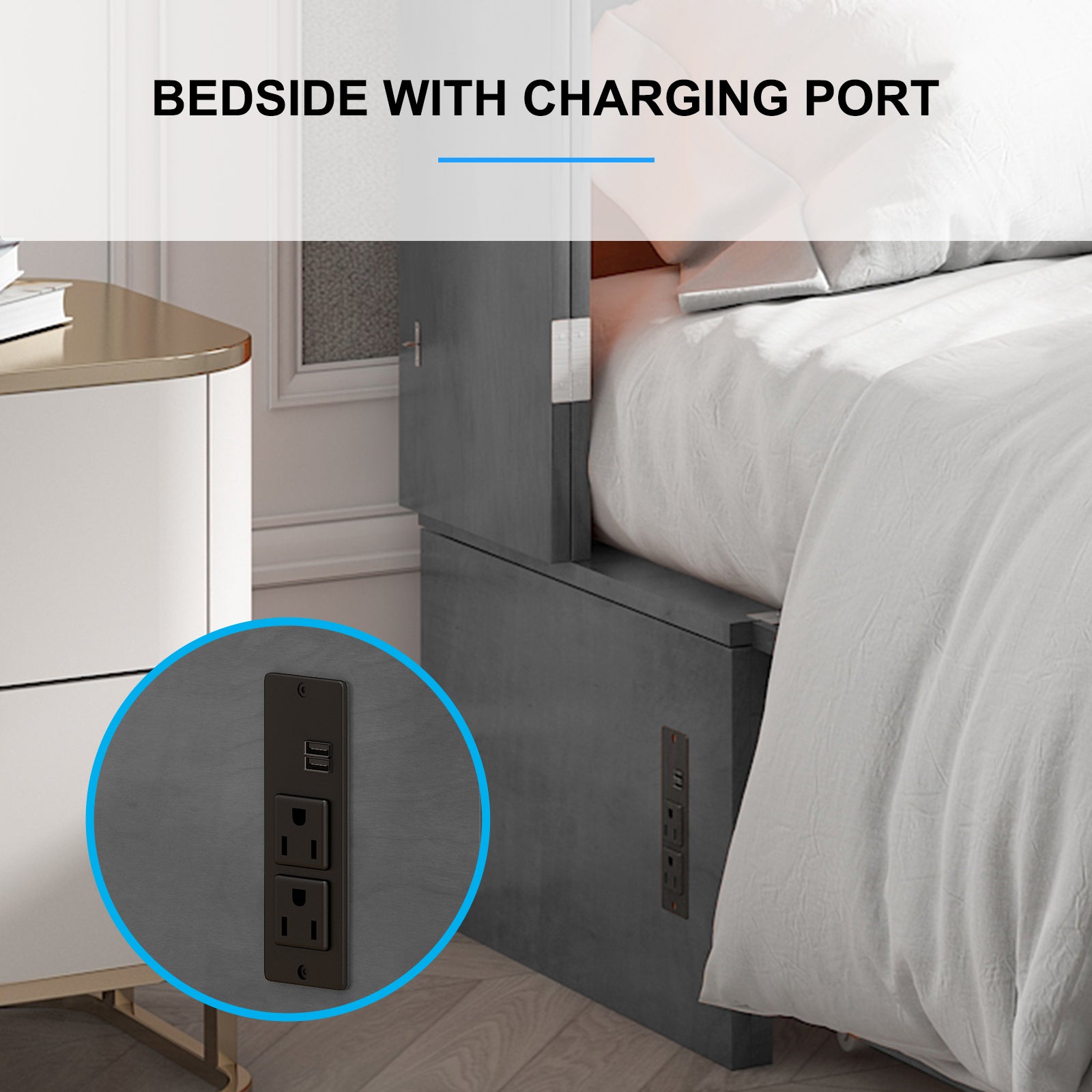 Puremind Queen Murphy Bed with Foam Mattress | Charging Station | Drawer, Foldable Cabinet Bed, Space-Saving Bed for Bedroom/Studio/Guest Room