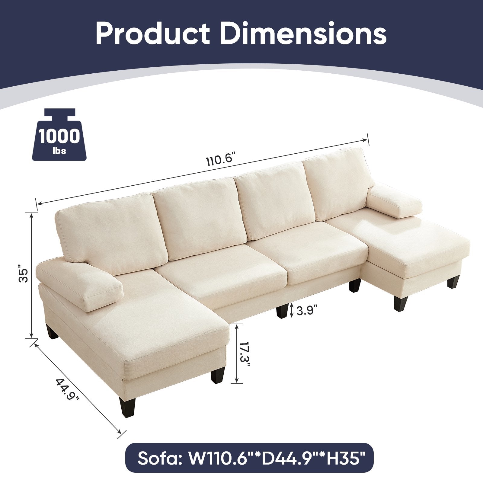 ZAFLY Sectional Couches for Living Room, U Shaped Sectional Sofa with Double Chaise for Apartment, Green