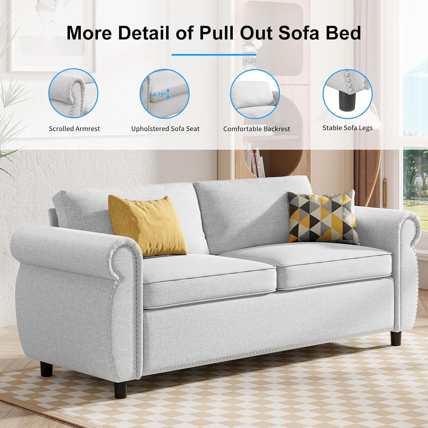 Puremind Pull Out Sofa Bed, Convertible 2-in-1 Sleeper Sofa Bed with Memory Foam Mattress, Upholstered Pull out Couch Bed, Loveseat Sleeper Sofa for Living Room/Apartment