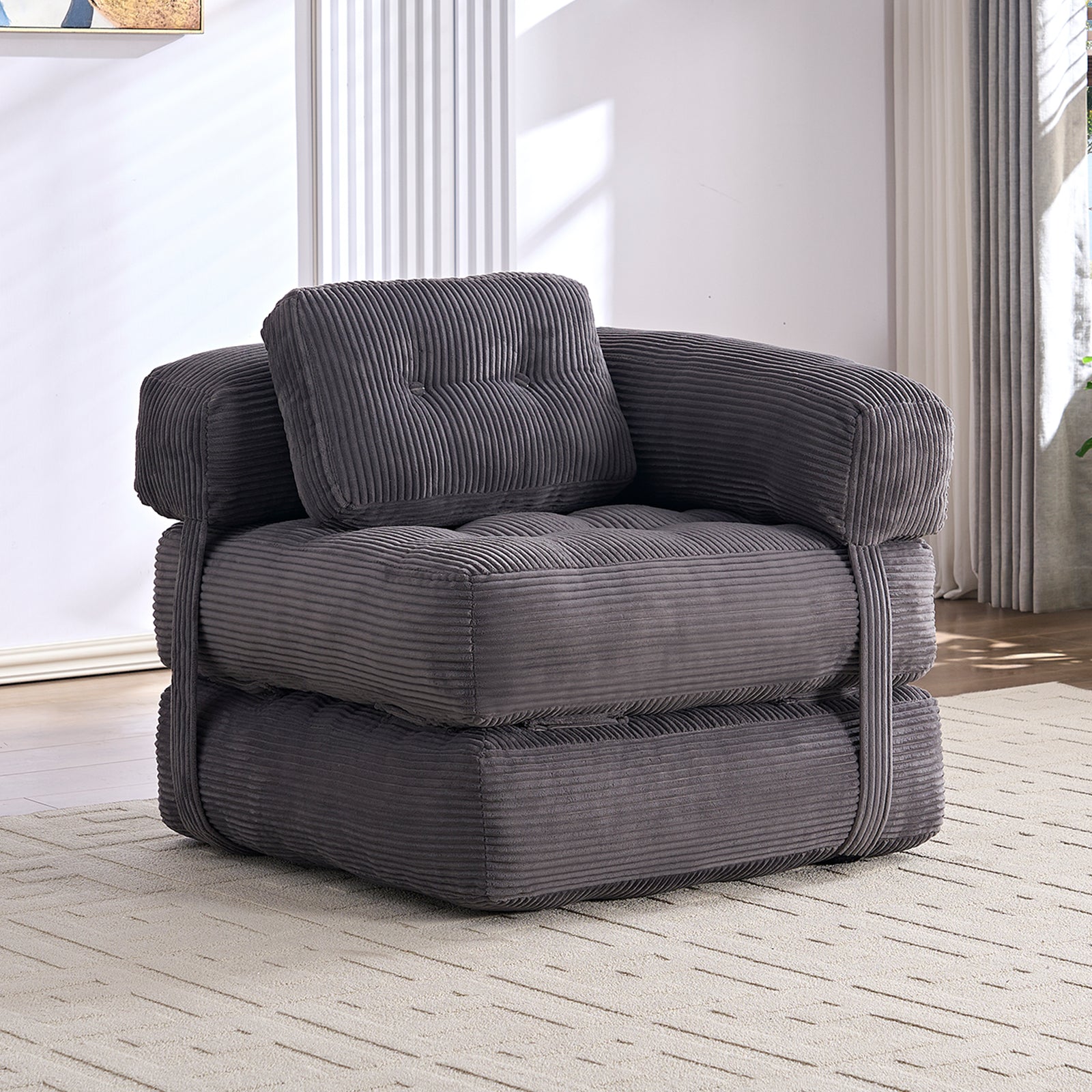 BALUS Convertible Futon Lazy Sofa, Single Floor Sleep Couch For Apartment/ Bedroom, Fold Out Sofa Bed, Corduroy