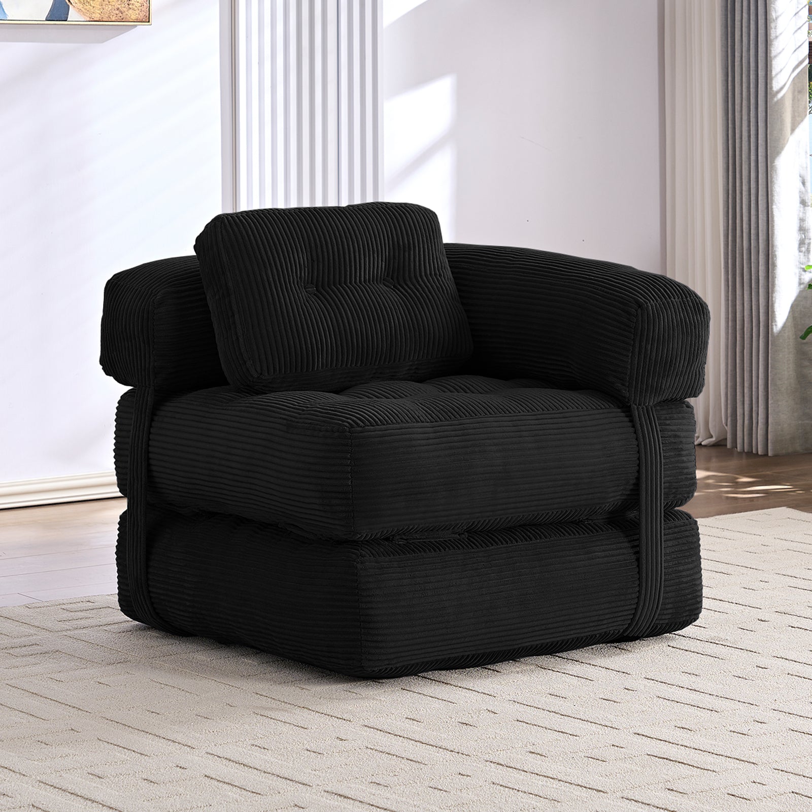 BALUS Convertible Futon Lazy Sofa, Single Floor Sleep Couch For Apartment/ Bedroom, Fold Out Sofa Bed, Corduroy