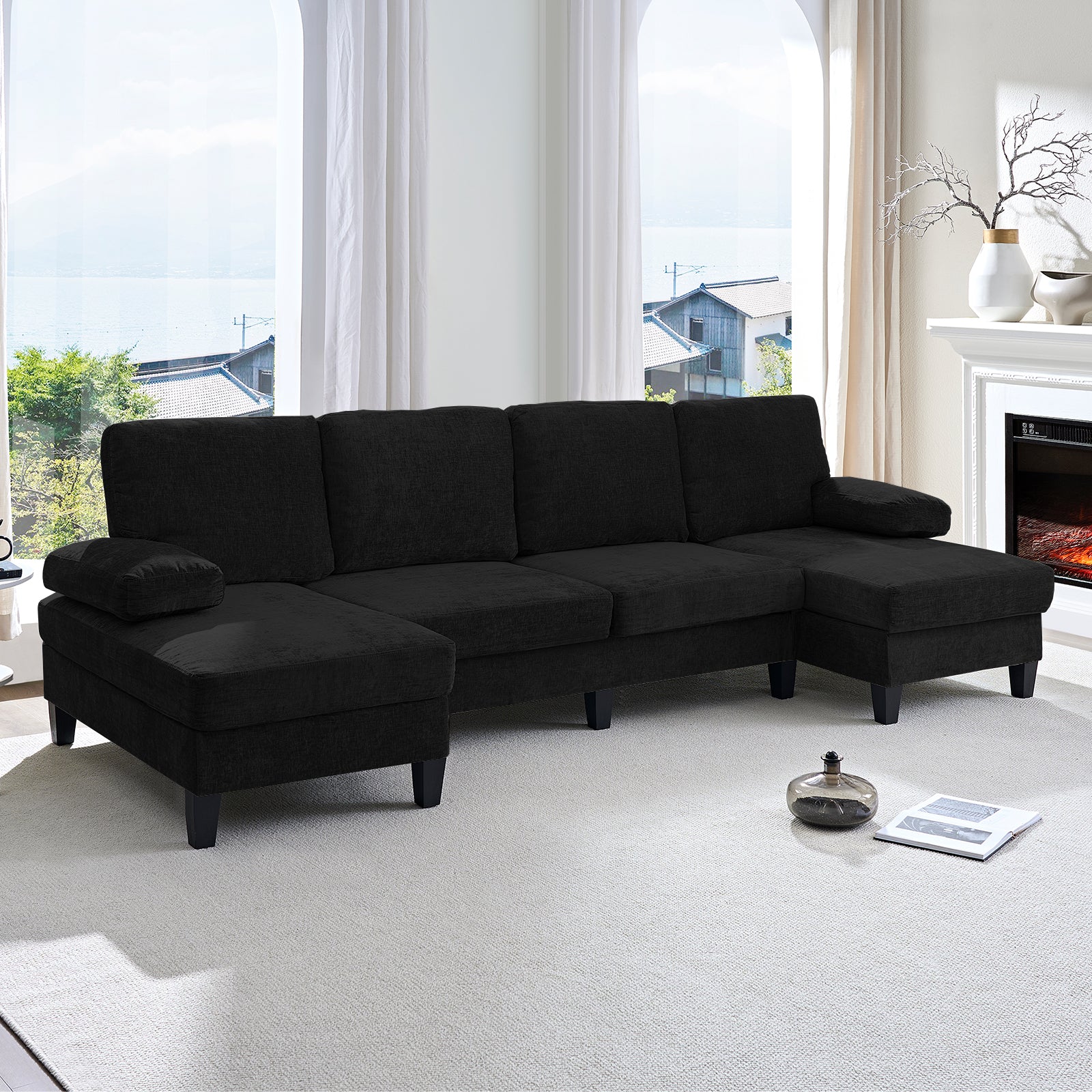 BALUS Convertible U/L Shape Sectional Sofa , Oversized 4 Seat Modular Couch for Living Room/ Apartment
