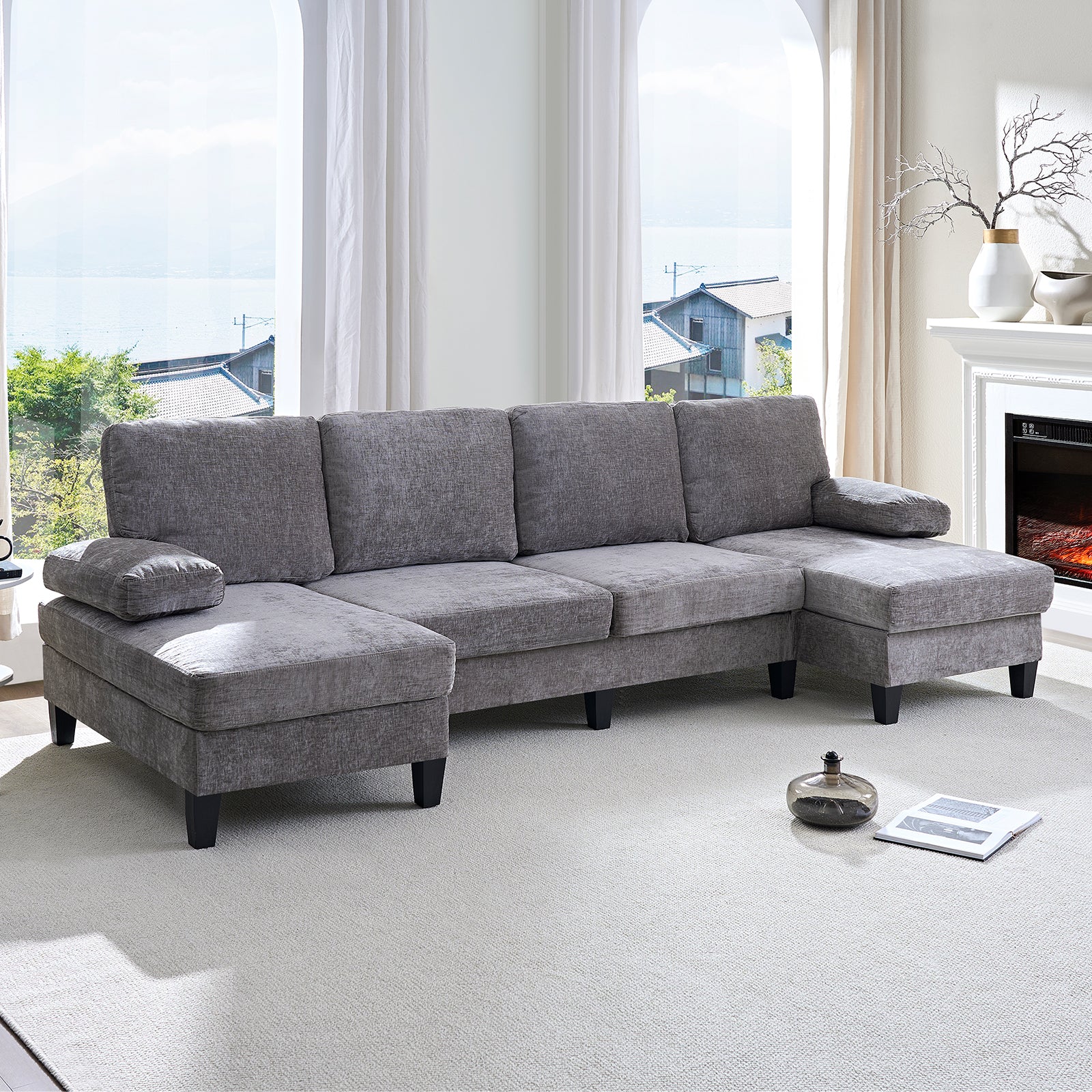 BALUS Convertible U/L Shape Sectional Sofa , Oversized 4 Seat Modular Couch for Living Room/ Apartment