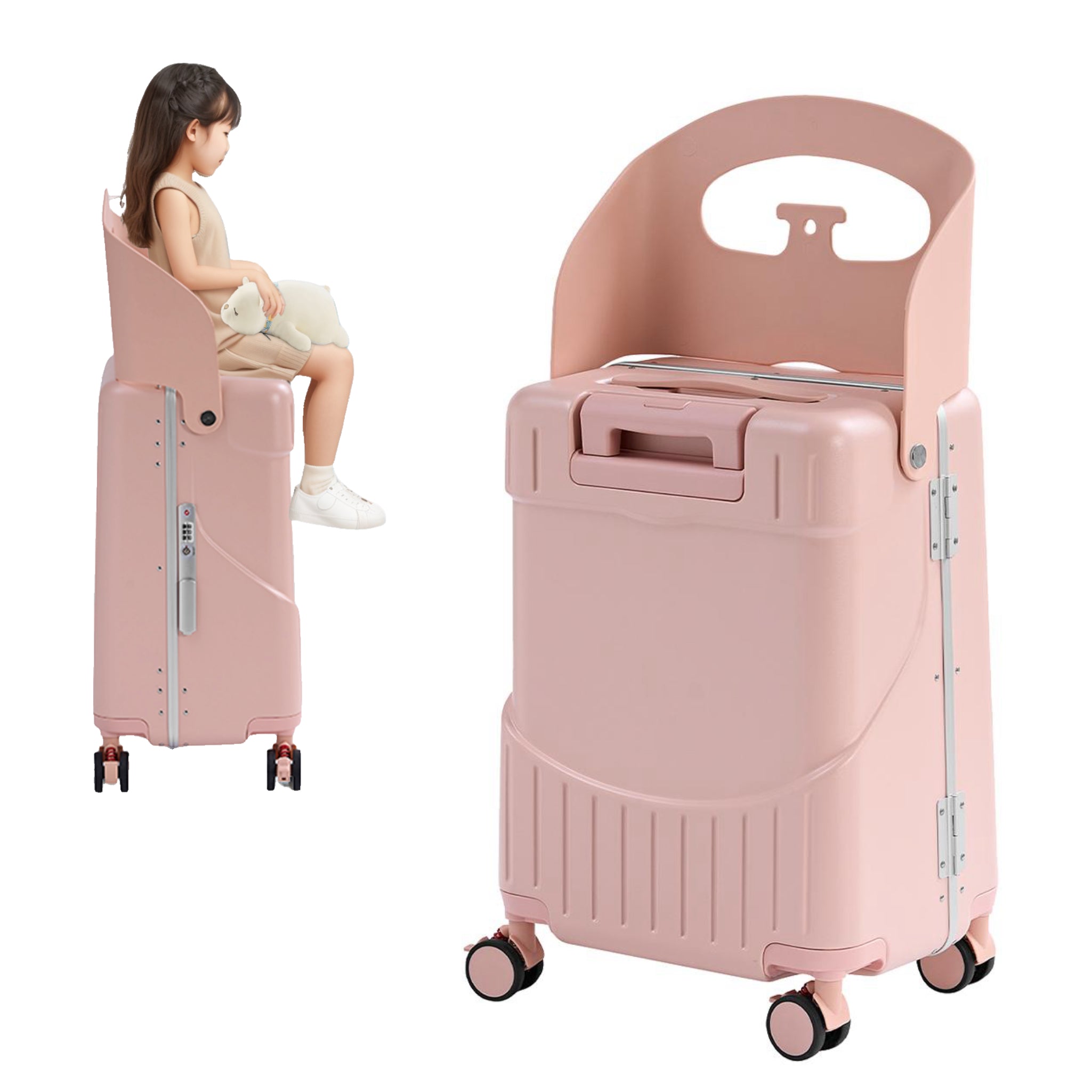 TABU 20" Ride on Luggage with Seat for Kids, Kids Luggage with Wheels & TSA Lock for Travel,Pink