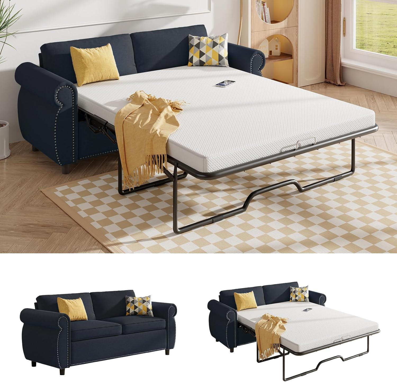 Puremind Pull Out Sofa Bed, Convertible 2-in-1 Sleeper Sofa Bed with Memory Foam Mattress, Upholstered Pull out Couch Bed, Loveseat Sleeper Sofa for Living Room/Apartment