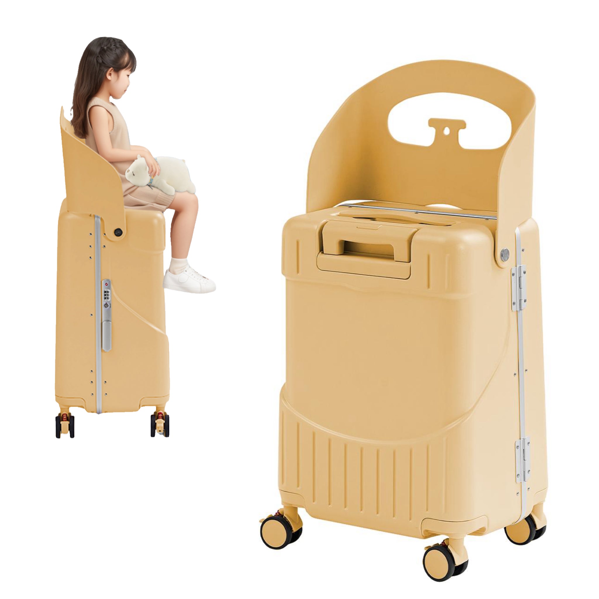 TABU 20" Ride on Luggage with Seat for Kids, Kids Luggage with Wheels & TSA Lock for Travel,Pink