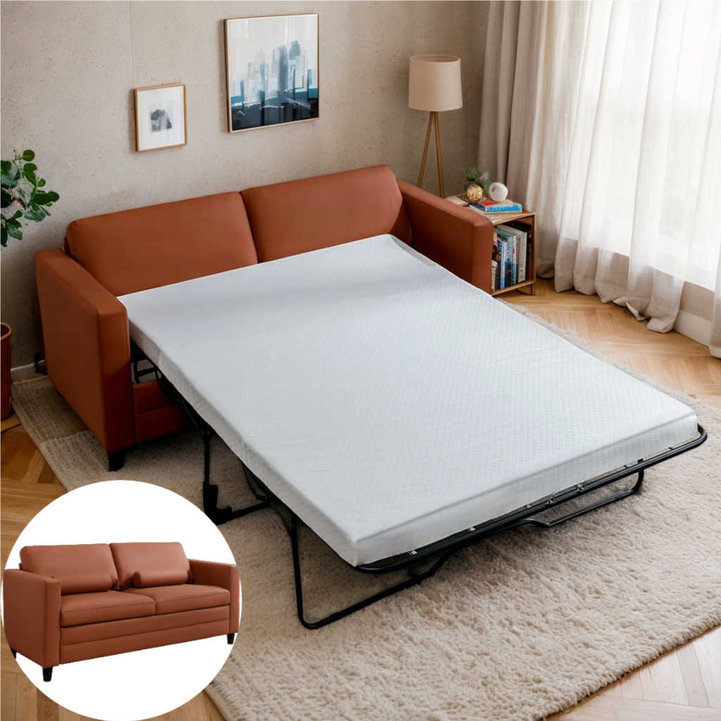 Puremind 2-in-1 Pull Out Sofa Bed,Velvet Sleeper Sofa Couch with Folding Foam Mattress, Loveseat Sleeper Bed with USB & Cup Holders,Pull Out Couch Bed for Living Room/Small Space
