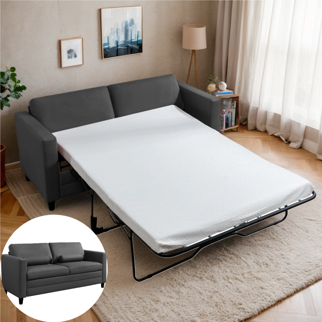 Puremind 2-in-1 Pull Out Sofa Bed,Velvet Sleeper Sofa Couch with Folding Foam Mattress, Loveseat Sleeper Bed with USB & Cup Holders,Pull Out Couch Bed for Living Room/Small Space