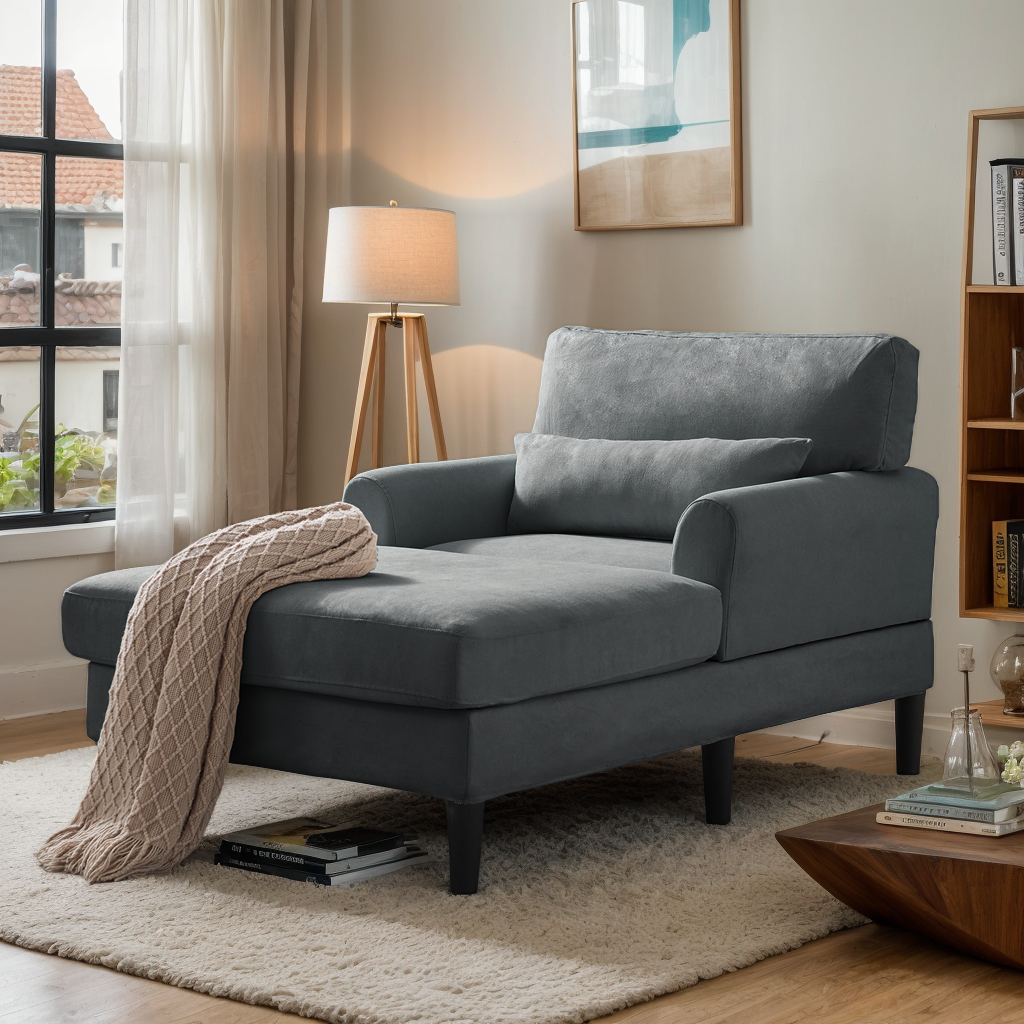 Puremind 61" Chaise Lounge Chair Indoor, Upholstered Leisure Recliner Sofa, Modern Velvet Lounge Chair with Cushion, Comfy Sleeper Chair for Living Room/Apartment/Bedroom