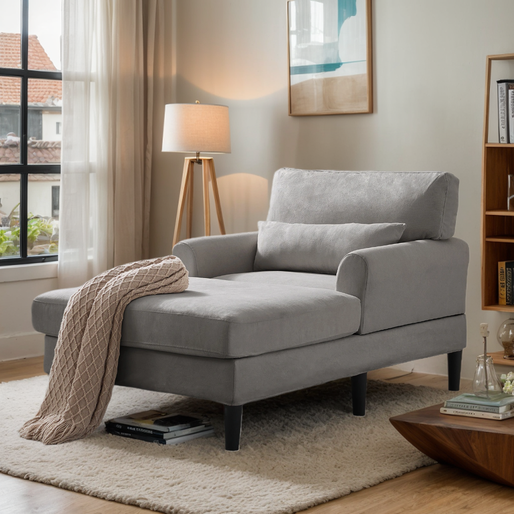 Puremind 61" Chaise Lounge Chair Indoor, Upholstered Leisure Recliner Sofa, Modern Velvet Lounge Chair with Cushion, Comfy Sleeper Chair for Living Room/Apartment/Bedroom