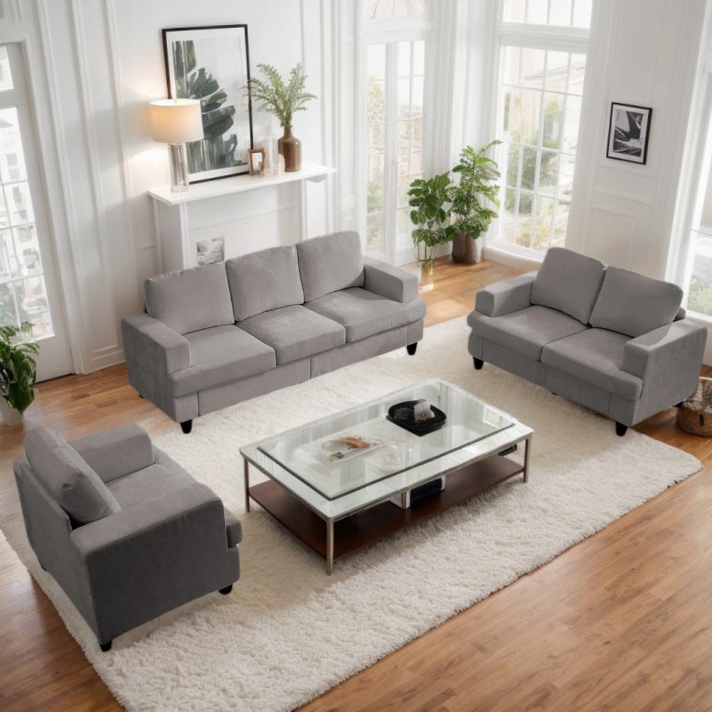 Puremind 3 Piece Living Room Furniture Sets, Sofa and Loveseat Set with Armchair, Chenille Sectional Couches and Sofas Sets for Apartment/Small Space