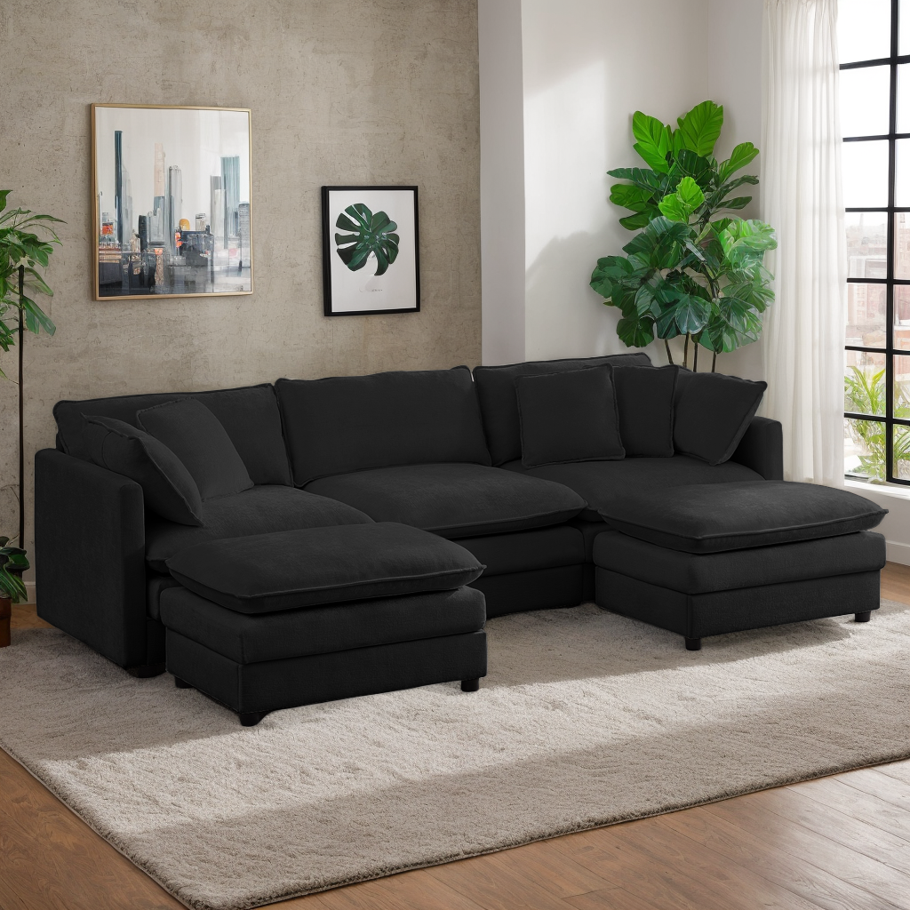 Puremind Modular Sectional Sofa with Movable Ottomans, 5-Seater U Shaped Comfy Cloud Couch for Living Room/Apartment